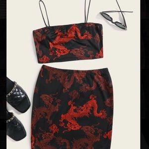 SHEIN two piece Dragon print Cami top & skirt set